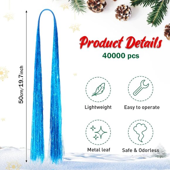 40000 Strands Tinsel Icicles 19.7 inch Christmas Tree Tinsel Décor - Green - Picture 4 of 7